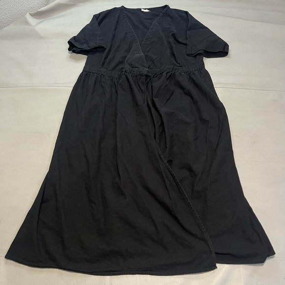 Curator 2XL Black Dress 100% Cotton Short Sleeve Maxi Long Kimono Open Front3379 - Picture 1 of 8
